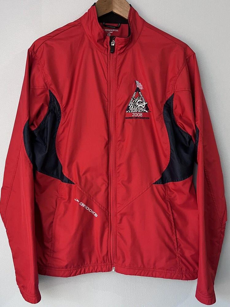 Brooks Marine Corps Marathon Windbreaker Jacket 2008 Lined Zip Pockets Womens L